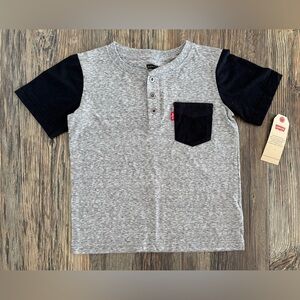 NWT Levi's Henley Tee Shirt Boys Lg (6-7 Yrs) Gray Black Pocket Colorblock